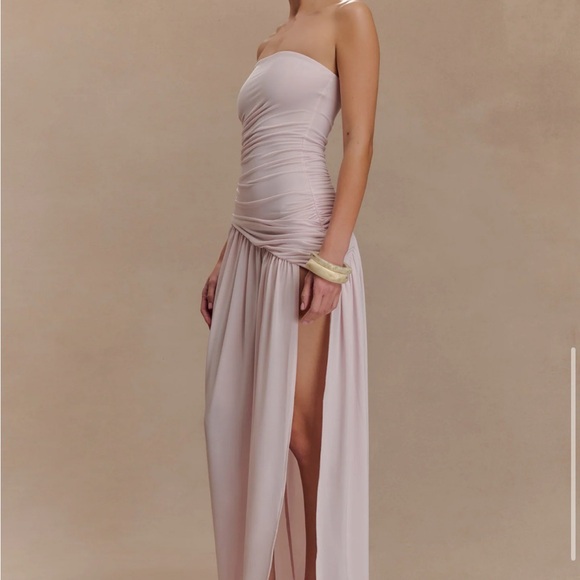 Meshki Bex Pink Asymmetrical Ruched Strapless Gown - Picture 4 of 4